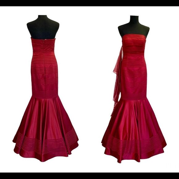 Evenings By Mon Cheri red mermaid strapless evening prom grad bridesmaid gown🔥 - Picture 2 of 16